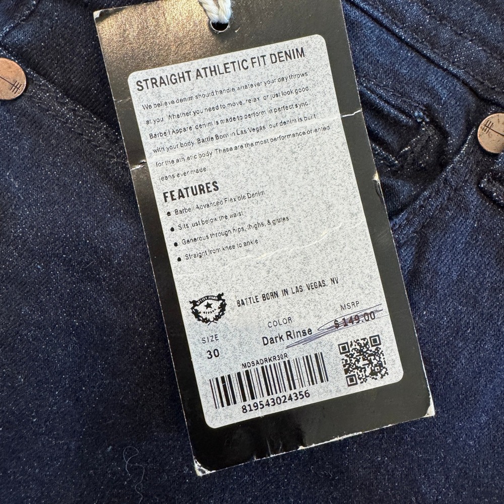 Barbell Apparel Mens Straight Athletic Fit Denim Jeans Dark Rinse 30x33 NWT - Picture 4 of 9